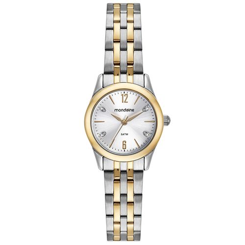 Relógio Feminino Clássico Cristais Prata e Dourado