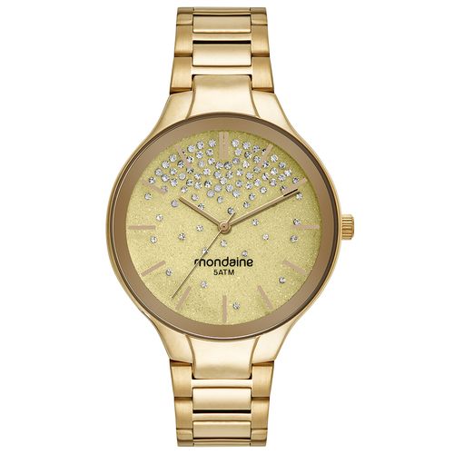 Relógio Feminino Cristais Glitter Dourado