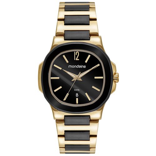 Relógio Masculino Espelhado Preto com Dourado