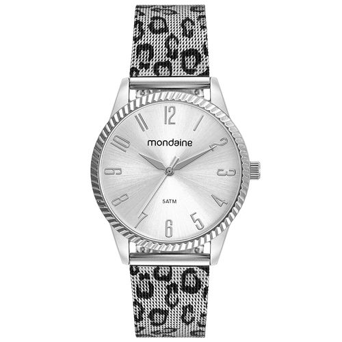 Relógio Feminino Animal Print Malha de Aço Prata