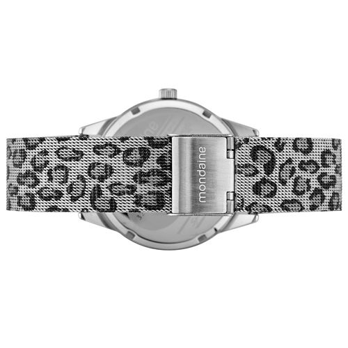 Relógio Feminino Animal Print Malha de Aço Prata
