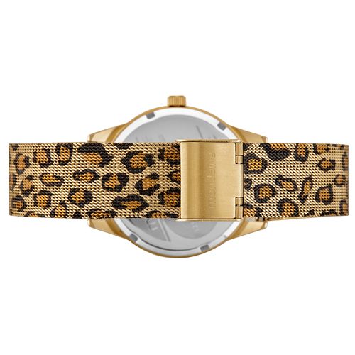 Relógio Feminino Animal Print Malha de Aço Dourado