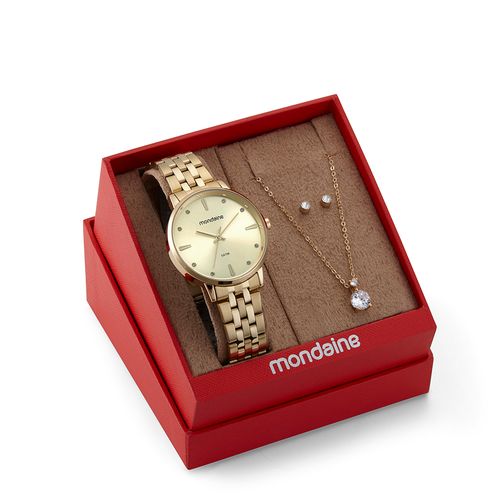 Kit Relógio Feminino Dourado Com Semijoias