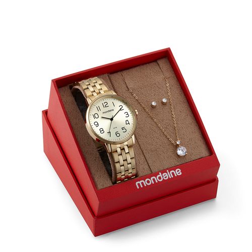 Kit Relógio Feminino Casual Dourado Com Semijoias