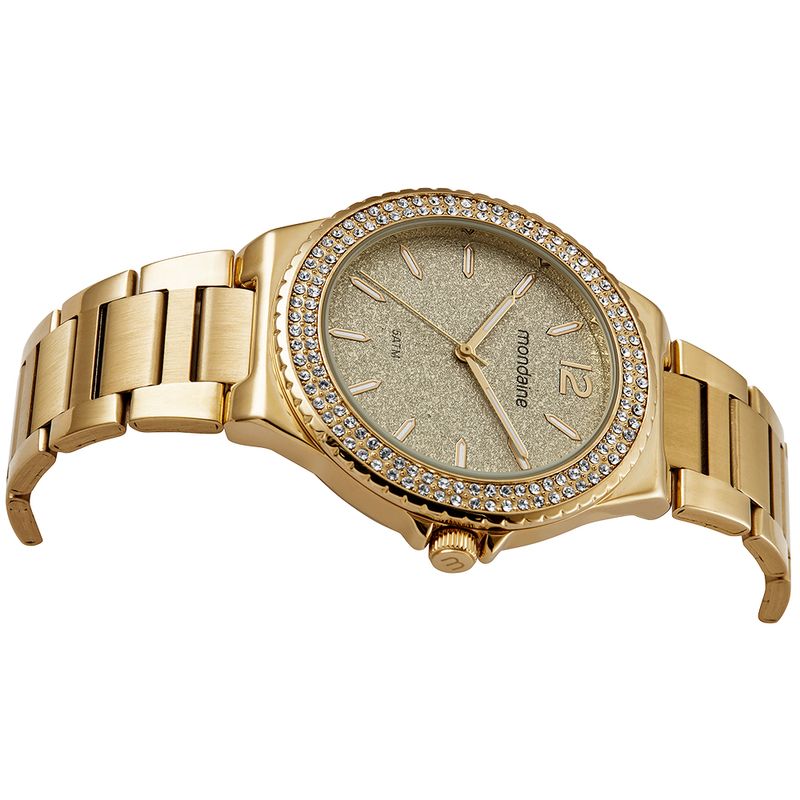 Relógio Feminino Dourado Cravejado Com Pedras Coloridas Mondaine  99095LPMVDE1 - Relógio Feminino Dourado Cravejado Com Pedras Coloridas  Mondaine 99095LPMVDE1 - MONDAINE