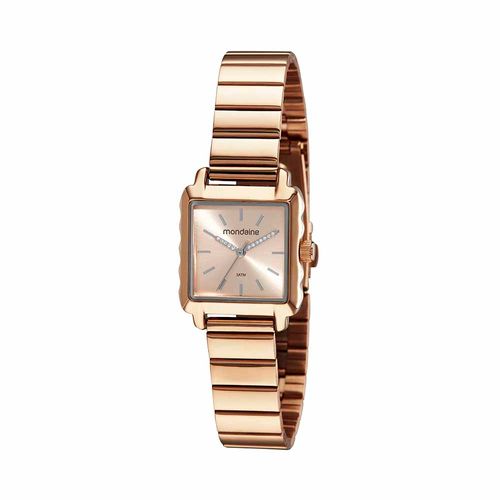 Relógio Feminino Quadrado Ponteiro Cristais Rosé