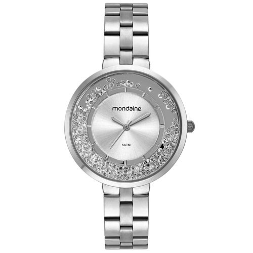Relógio Feminino Cristais Soltos Prata<br>