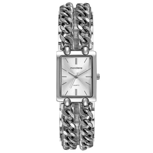 Relógio Feminino Quadrado Corrente Prata