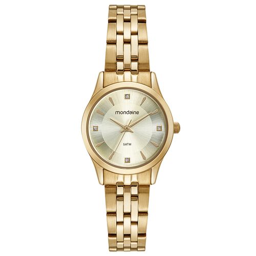 Kit Relógio Feminino Cristais Dourado Com Semijoias