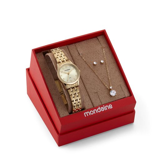 Kit Relógio Feminino Clássico Dourado Com Semijoias