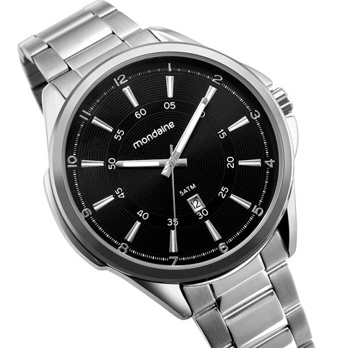 Relógio Masculino Social Com Calendário Prata