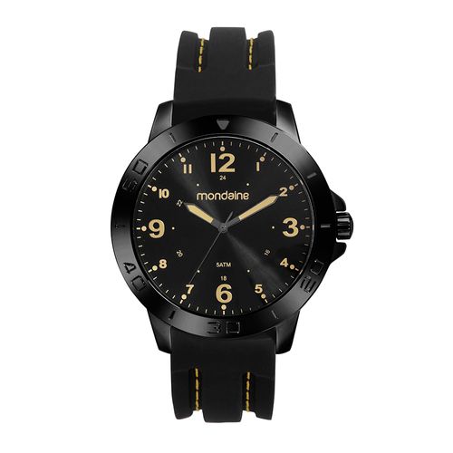 Relógio Masculino Com Pulseira Pespontos Preto