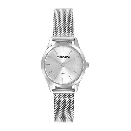 Kit Relógio Feminino Malha de Aço Prata com Semijoias