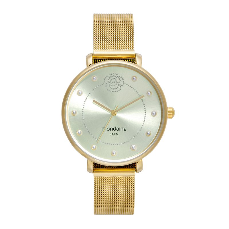 Kit Relógio Feminino Malha de Aço Dourado com Pulseira Flor