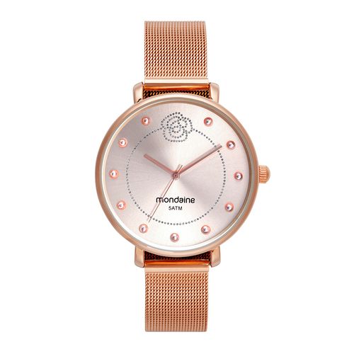 Kit Relógio Feminino Malha de Aço Rosé com Pulseira Flor
