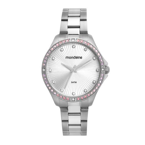 Relógio Feminino Prata com Cristais Coloridos