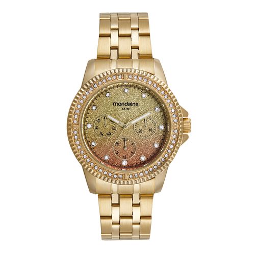 Relógio Feminino Multifunção Glitter Dourado