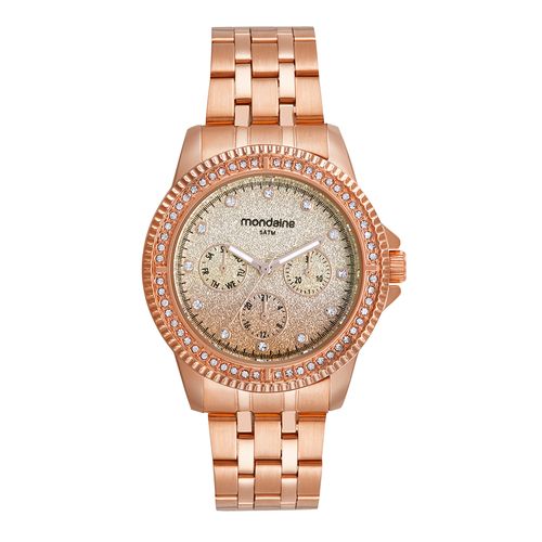 Relógio Feminino Multifunção Glitter Rosé