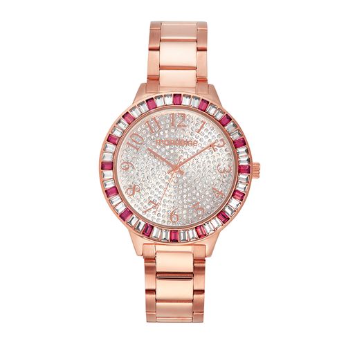 Relógio Feminino Cristais Baguete Rosé
