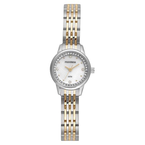 Relógio Feminino Cristais Madrepérola Bicolor