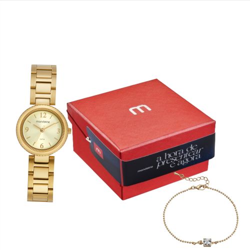 Kit Relógio Feminino Quadrado Dourado com Pulseira