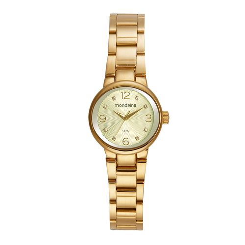 Relógio Feminino Cristais Visor Texturizado Dourado