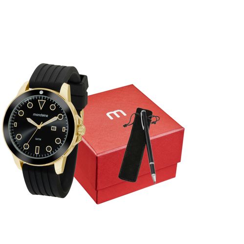 Kit Relógio Masculino Silicone Dourado Com Caneta