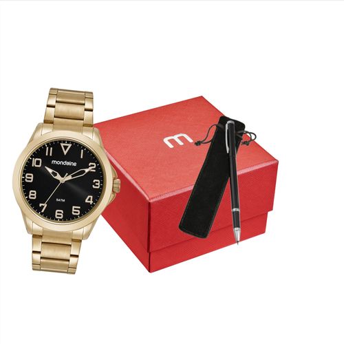 Kit Relógio Masculino Dourado com Caneta