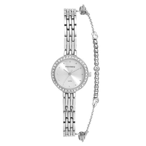 Relógio Feminino Cristais Com Bracelete Prata