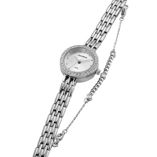 Relógio Feminino Cristais Com Bracelete Prata
