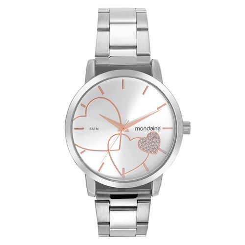 Kit Relógio Feminino Coração Prata Com Pulseira de Corrente