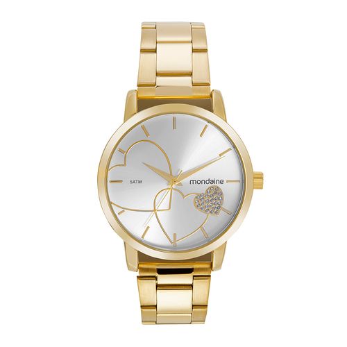 Kit Relógio Feminino Coração Dourado Pulseira de Corrente