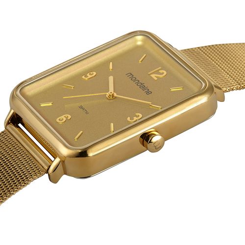 Relógio Unissex Quadrado Malha de Aço Dourado