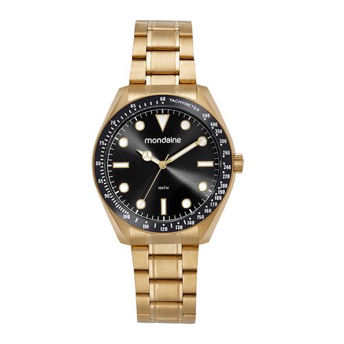 Relógio Masculino Aço Visor Metalizado Dourado