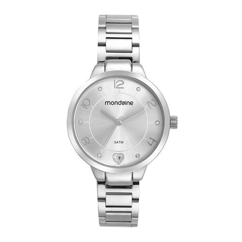 Kit Relógio Feminino Prata Com Colar Pingente Coração