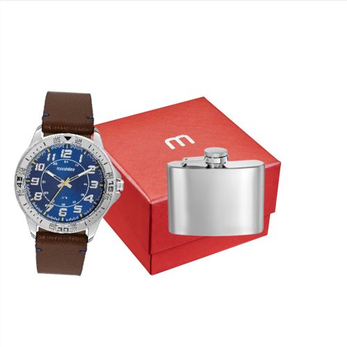 Kit Relógio Masculino Esportivo Prata com Cantil