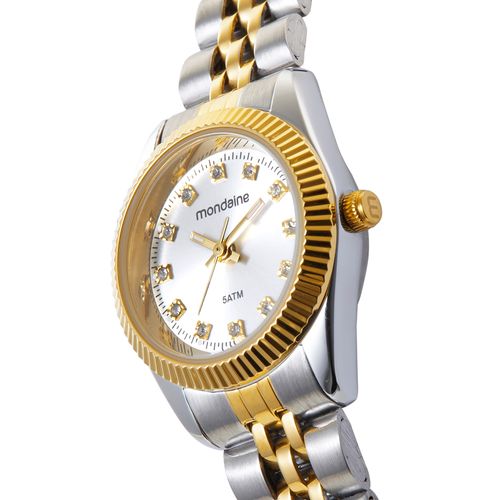 Relógio Feminino Catraca Serrilhada Bicolor