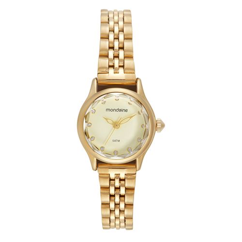 Relógio Feminino Vidro Facetado Dourado