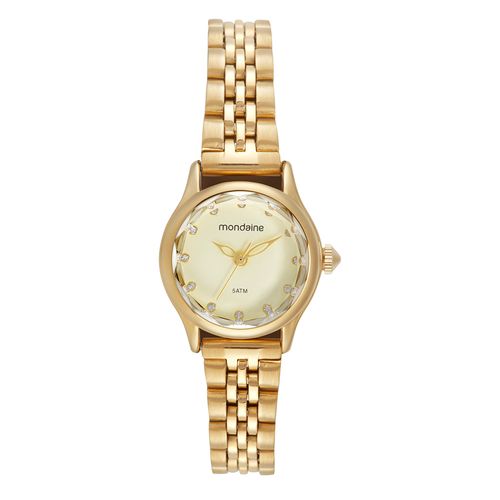 Relógio Feminino Vidro Facetado Dourado