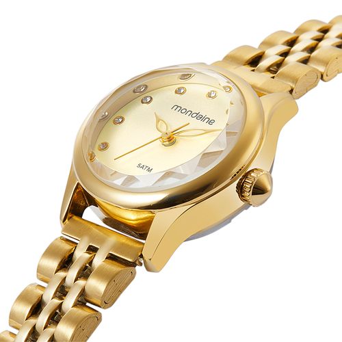 Relógio Feminino Vidro Facetado Dourado
