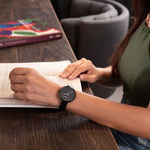 Relógio Feminino Minimalista Cristal Preto