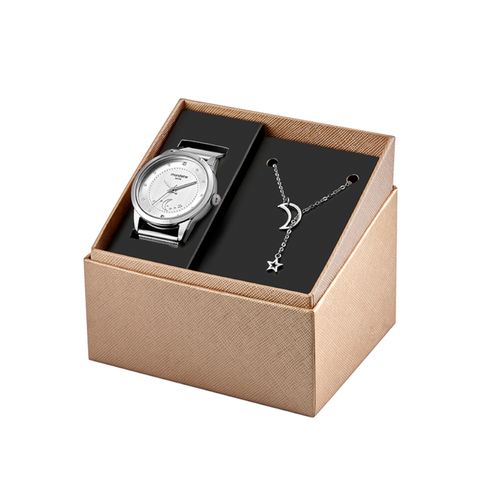Kit Relógio Feminino Casual Estrela Prata