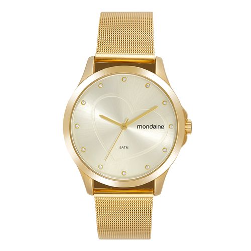 Kit Relógio Feminino Malha de Aço Dourado Com Colar