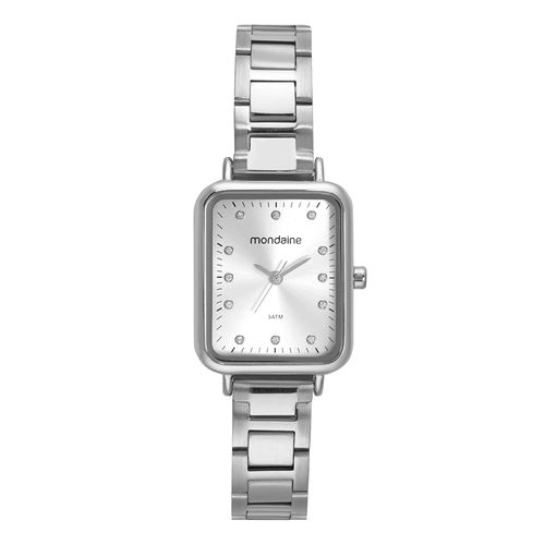 Relógio Feminino Quadrado Cristais Prata