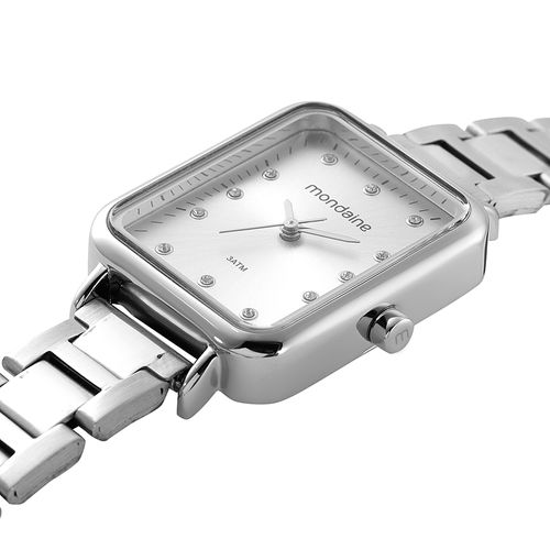 Relógio Feminino Quadrado Cristais Prata