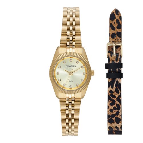 Relógio Feminino Troca Pulseira Animal Print Dourado