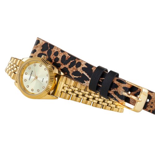 Relógio Feminino Troca Pulseira Animal Print Dourado