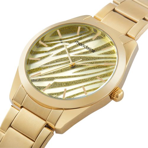 Relógio Feminino Animal Print Glitter Dourado