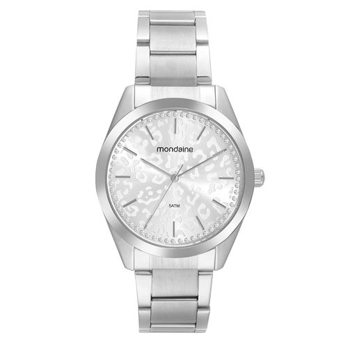 Relógio Feminino Animal Print Cristais Prata