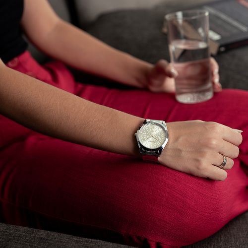 Relógio Feminino Animal Print Cristais Prata